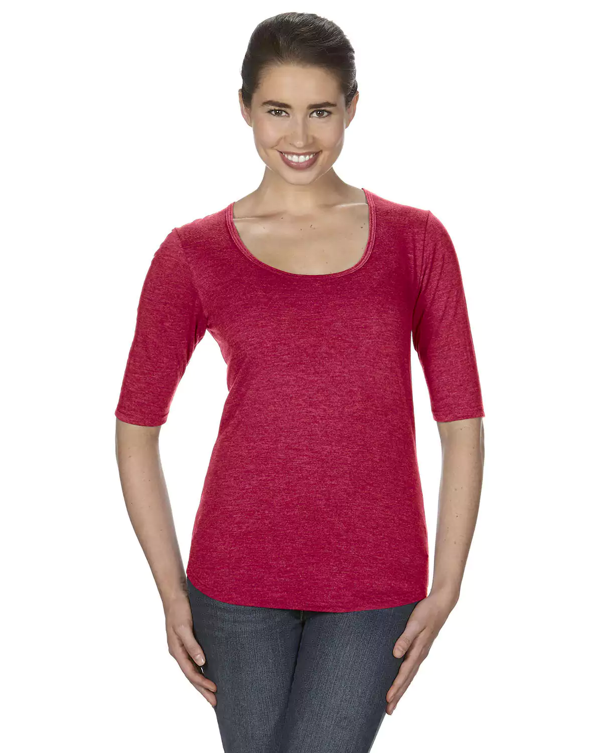 Anvil 6756L Ladies Triblend Deep Scoop 1/2-Sleeve T-Shirt